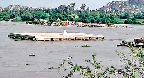 The sumberged Purandara Mantapa in Hampi on Thursday