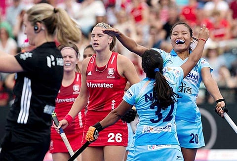 Neha Goyal gave India the lead in the 25th minute. (Photo | Hockey India Twitter)