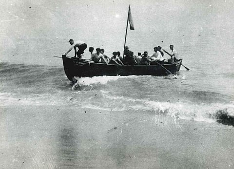 In this photo provided by the Orleans Historical Society, survivors of a German World War I submarine attack arrive in a lifeboat to the shore in Orleans. (Photo | AP)