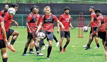 Kerala Blasters FC players during practice at Panampilly Nagar in Kochi on Sunday  Melton Antony