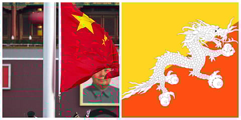 Left, Chinese Flag. Right, Bhutanese flag. (File Photo)