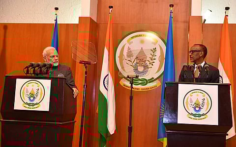 Narendra Modi and Rwandan President Paul Kagame (Photo | Twitter)