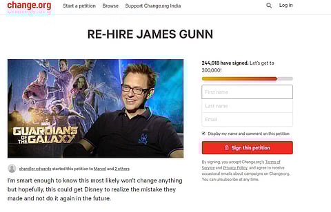 Gunn was fired after Disney television network ABC axed Roseanne Barr from the sitcom 'Roseanne' for a racist tweet about former White House aide Valerie Jarrett. 