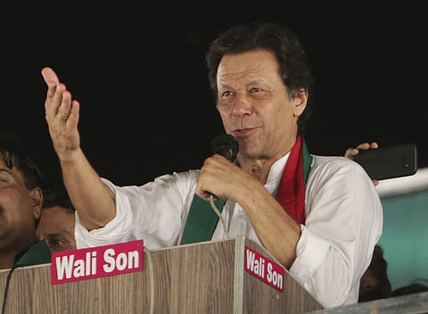 n this July 18, 2018, file photo, Pakistani politician Imran Khan, chief of Pakistan Tehreek-e-Insaf party, addresses supporters during an election campaign in Lahore, Pakistan. | AP