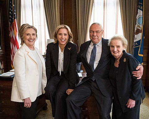 Hillary Clinton, Madeleine, and Colin Powell will be appearing on the season premiere of Madam Secretary. (Photo: Twitter/  @MadamSecretary)