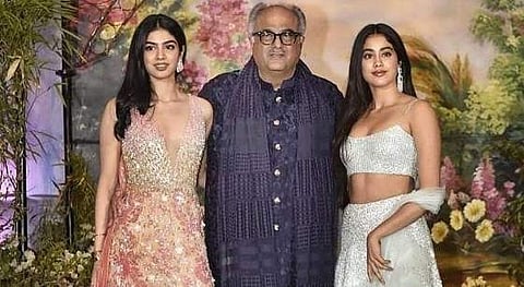 Boney Kapoor with daughters Jahnvi and Khushi Kapoor. (Photo | FB)