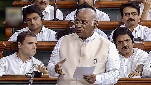 Mallikarjun Kharge speaking in the parliament, 21 July 2018. (File | PTI)