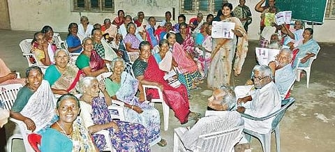 Senior citizens of pakalveedu attending a literacy class