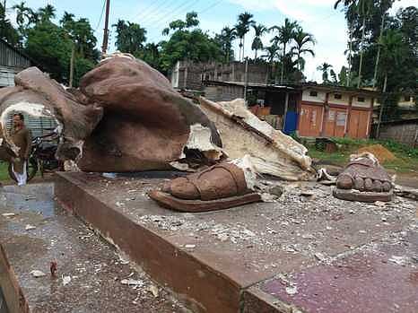 A desecrated statue in Tripura.