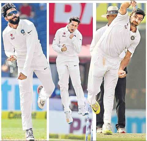 With most teams employing wrist spinners and Kuldeep Yadav (C) in such fine form, Test series could be a make-or-break chance for R Jadeja (L) and R Ashwin (R).