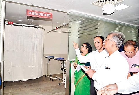 The panel of Arumughasamy Commission visiting the emergency room in Apollo Hospitals in the city where late J Jayalalithaa was given treatment | Express