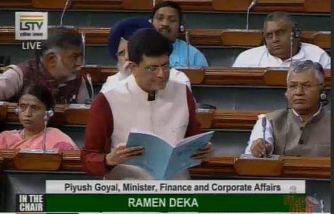 Interim Finance Minister Piyush Goyal making concluding remarks while discussing the Insolvency and Bankruptcy Code Bill amendment on June 31, 2018 in the Parliament. (Photo | LS TV)