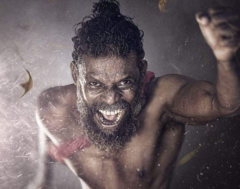 Vinayakan as Karinthantan in the movie's first look poster.