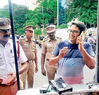 Manoj K Bharathi on a call after he was caught by the police