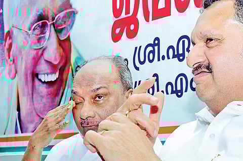 Senior Congress leader A K Antony and K Muraleedharan MLA during K Karunakaran’s birth centenary celebrations in Thiruvananthapuram  on Thursday | B P Deepu