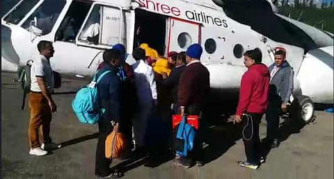 Indian pilgrims rescued from Nepal. (Photo | Twiter @IndiaInNepal)