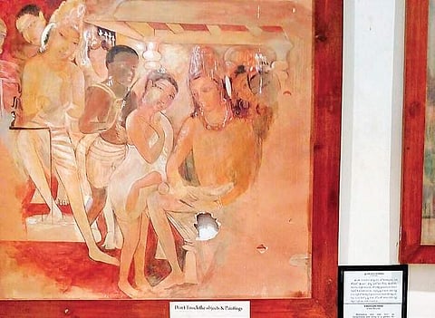 Damaged replicas of Ajantha cave paintings at Telangana State Museum. (Photo | EPS)