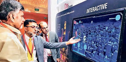 Chief Minister N Chandrababu Naidu takes a look at smart city demo in Singapore on Sunday | Express