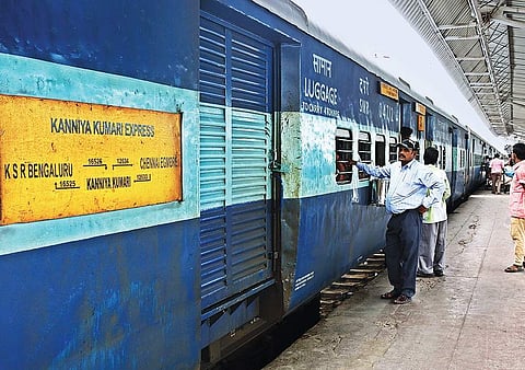 Kanniyakumari Express at the Egmore station on Sunday | Nakshatra Krishnamoorthy