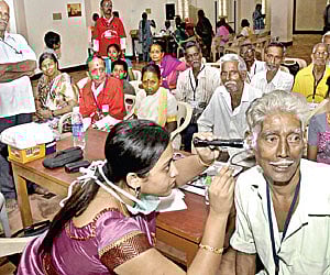 Leprosy-affected people being treated at a medical camp. (Photo | EPS)