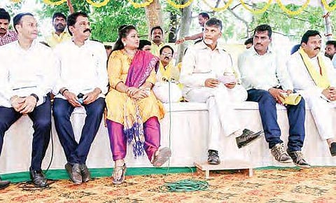Chief Minister N Chandrababu Naidu participating in Grama Darshini programme at Gudivada in S Rayavaram mandal of Visakhapatnam district on Tuesday I EXPRESS