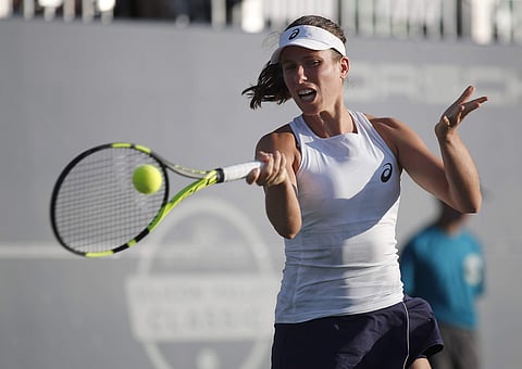 Johanna Konta, from Britain, hits a forehand to Serena Williams, of the United States, during the Mubadala Silicon Valley Classic tennis tournament in San Jose. | AP