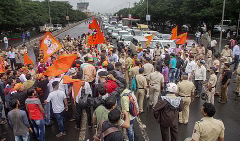 Maratha Kranti Morcha activists stop the traffic during their statewide bandh called for reservations in jobs and education in Thane Mumbai on Wednesday July 25 2018. | (File | PTI)