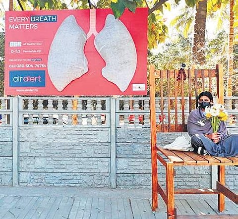 Artiste Avril Stormy Unger sat under the lung installation back in January to bring attention to the air quality crisis in the city