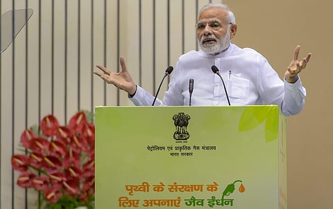 Prime Minister Narendra Modi addresses the World Bio-Fuel Day 2018 function in New Delhi on Friday (Photo | PTI)