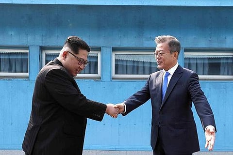 North Korean leader Kim Jong Un and South Korean President Moon Jae-in (Photo | AP)