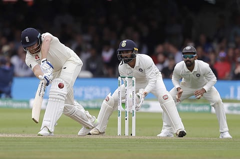 England's Jonny Bairstow plays a shot off the bowling of India's Ravichandran Ashwin during the third day of the second test match between England and India at Lord's cricket ground in London. (Photo | AP)