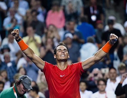 Rafael Nadal, of Spain, reacts after defeating Marin Cilic, of Croatia, during the Rogers Cup men’s tennis tournament in Toronto. (Photo | AP)