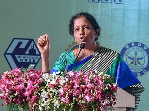 Defence Minister Nirmala Sitharaman speaks at the launch of the defence industrial corridor in Aligarh Uttar Pradesh on Saturday Aug 11 2018. (Photo | PTI)