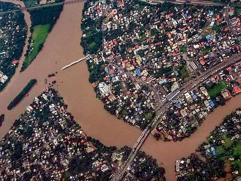 An aerial view of the flood-hit districts of Kerala (Photo | PTI)
