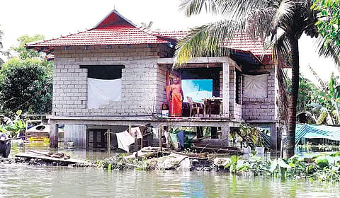 A house built as an elevated structure on pillars at Kainakari in Kuttanad to negate the effects of floods  | ARUN ANGELA