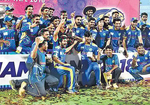 Madurai Panthers celebrate after winning the title on Sunday | Ashwin Prasath
