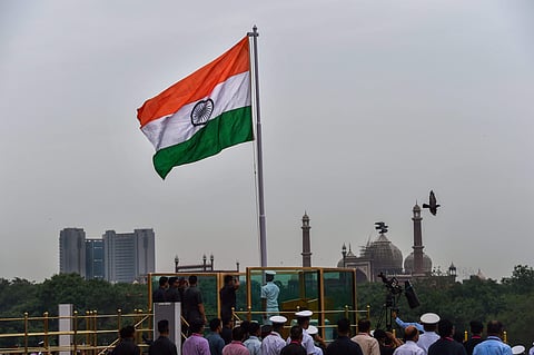 The Indian flag unfurled during the full dress rehearsal for 72nd Independence Day function at the historic Red Fort in New Delhi on Monday August 13 2018. (Photo | PTI)