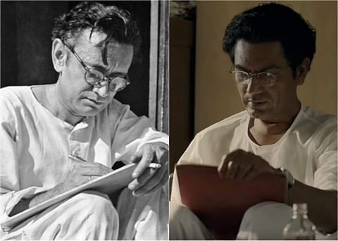 A collage of the real Manto (left) and Nawazuddin Siddiqui as the writer.