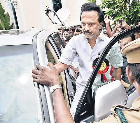 MK Stain leaving after the emergency executive council meeting at Anna Arivalayanm on Tuesday | P Jawahar