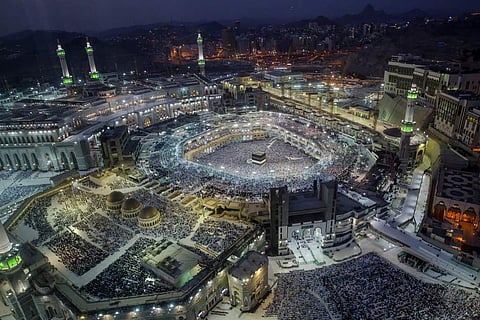 Muslim pilgrims pray at the Grand Mosque, ahead of the annual Hajj pilgrimage in the Muslim holy city of Mecca, Saudi Arabia.
