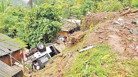 Soil washed away in the landslide which occurred at Gandhi Nagar colony area in Cheruthoni on Wednesday. Two persons died in the incident | Vincent Pulickal
