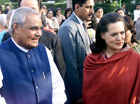 Former PM Vajpayee with Congress party chief Sonia Gandhi (Photo | File/PTI)