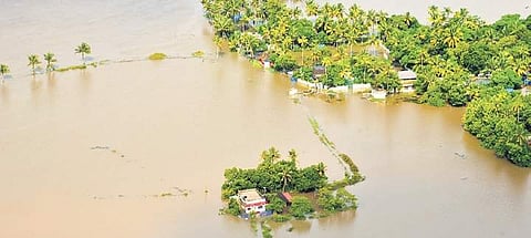 Aerial view of the flood affected area in Kochi, Kerala on Saturday (Photo | EPS)