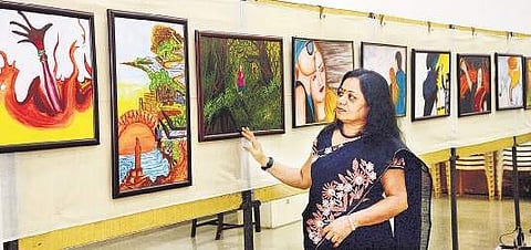 Artist Anitha Mohan has displayed 20 paintings at musuem auditorium paying homage to the Latvian woman who was murdered in Kovalam  Vincent Pulickal