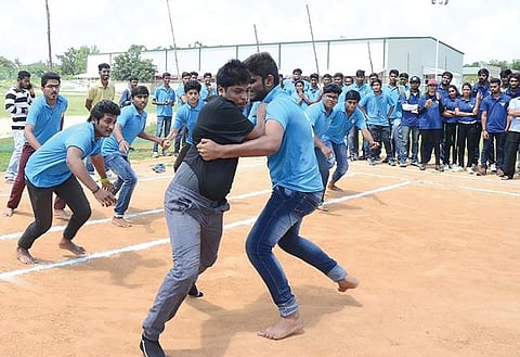 Students of GITAM, Hyderabad Business School playing Kabaddi on their campus. (File Photo | EPS)