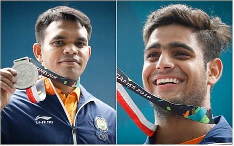 Indian shooters Deepak Kumar (L) and Lakshay Sheoran (R). | AP