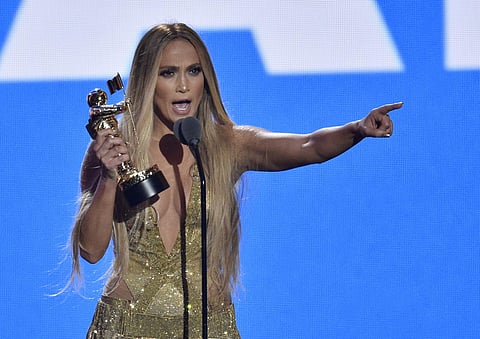 Jennifer Lopez accepts the Video Vanguard award at the MTV Video Music Awards at Radio City Music Hall. | AP