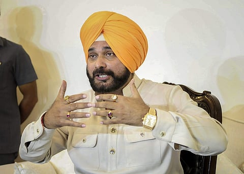 Punjab Cabinet Minister Navjot Singh Sidhu during a press conference in Chandigarh on Tuesday. (Photo | PTI)