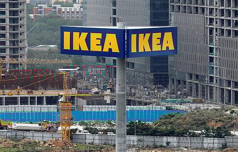 The logo of IKEA is seen outside its under construction store in Hyderabad, India, July 18, 2018.  (File Photo | Reuters)