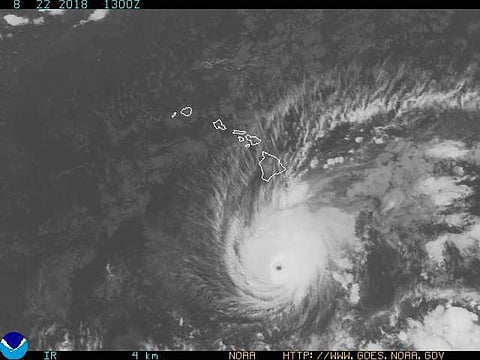 This satellite image provided by NOAA on Wednesday, Aug 22, 2018 shows Hurricane Lane south of Hawaii | AP